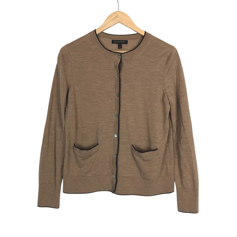 Banana Republic Extra Fine Merino Wool Cardigan Sweater Large Academia Business